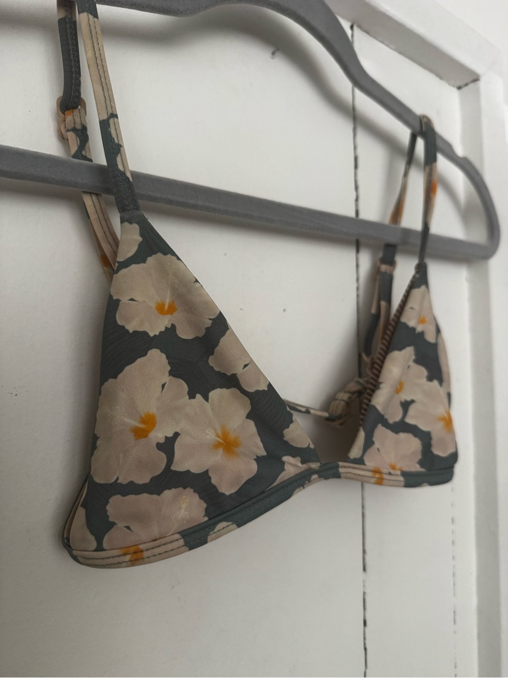 Acacia Swim Floral Triangle Bikini Top in Sage Green and Cream